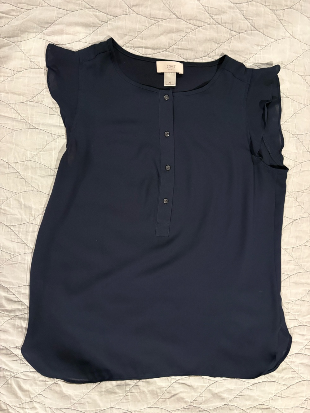 LOFT Navy Button-Front Flutter Sleeve Top